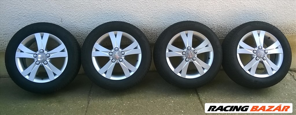  Eladó 4db 16-os 5x112-es Seat alufelni 215/55r16 Bridgestone nyári gumival 1. kép