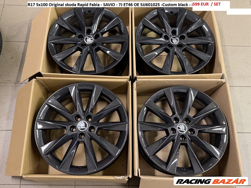 R17 5x100 Original skoda Rapid Fabia - SAVIO - 7J ET46 OE 5JJ601025 -Custom black  1. kép