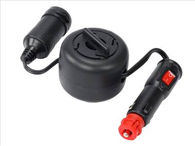 Szivargyújtó aljzat hosszabbító 300 cm-es orsóval, EURO/DIN aljzat kapcsolóval