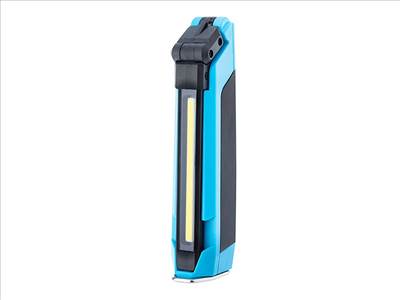 Újratölthető, összecsukható műhelylámpa 5W 500 lm COB LED + 2W 150 lm LED, IK07, klippel és mágnessel.