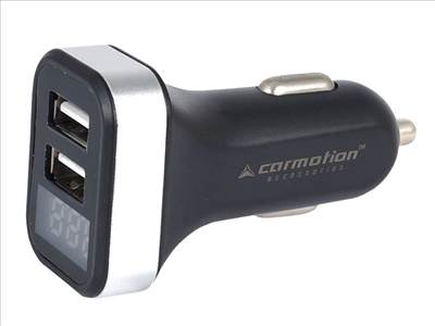 Töltő USB x2, 2.1A, a szivargyújtó aljzathoz 12/24V, feszültségmérővel