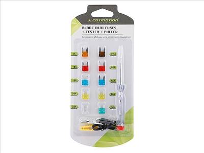 Pengés biztosítékok MINI, 10 db + feszültségmérő 6-24V + klipsz