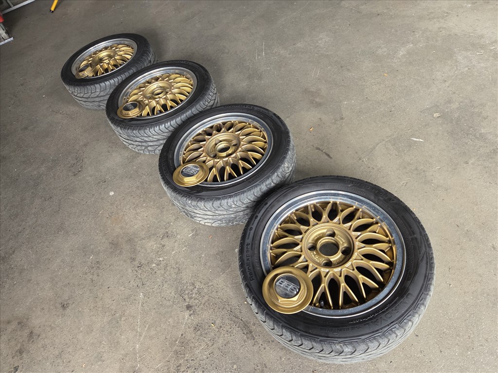  4x100 lyukosztású 15" használt BBS alufelni, rajta 195/50 használt nyári gumi gumi  2. kép