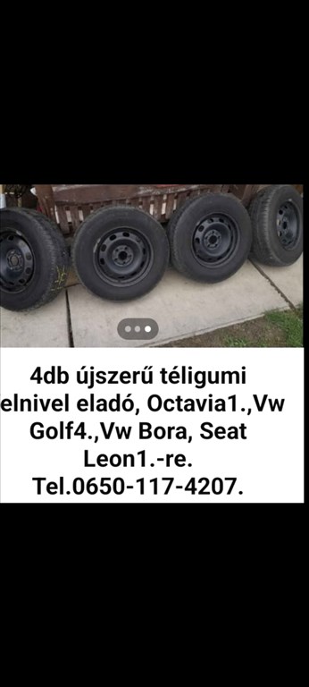  4db TÉLIGUMI Golf4, Bora,Leon1,Octavia1,  felnivel ELADÓ! 14" Vw felnin 175/80 R14 Sebring gumik. 3. kép