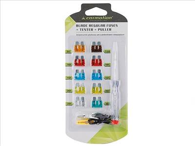 UNI pengés biztosítékok, 10 db + feszültségmérő 6-24V + klipsz