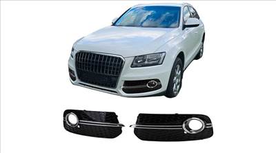 AUDI Q5 8R 2012-2016 lakkozott fekete méhsejtes-rácsos ködlámpa keret - dupla krómcsíkos betéttel SQ5 stílusban