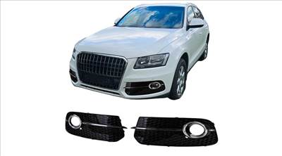 AUDI Q5 8R 2012-2016 lakkozott fekete méhsejtes-rácsos ködlámpa keret - szimpla krómcsíkos betéttel SQ5 stílusban