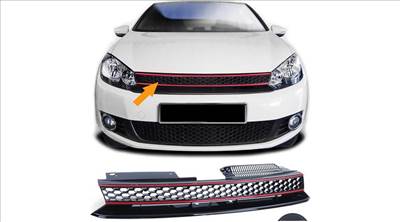 VW Volkswagen Golf VI - 6 GTI stílusú embléma mentes lakk fekete hűtőrács piros díszcsíkokkal