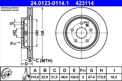 féktárcsa ATE 24.0123-0114.1 for OPEL, VAUXHALL, SAAB, CHEVROLET