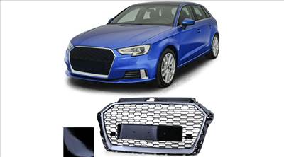 AUDI A3 8V Facelift 2016-2020 Ezüst - lakkozott fekete RS stílusú hűtőrács (ACC nélkülihez)