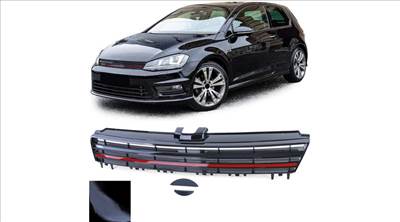 VW Volkswagen Golf VII lakkozott fényes fekete R stílusú emblémamentes hűtőrács piros csíkkal