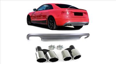 AUDI A5 8T Coupe Cabrio 2011-2017 S-LINE stílusú utángyártott hátsó diffúzor króm kipufogó végekkel (diffúzoron pár apró karc)