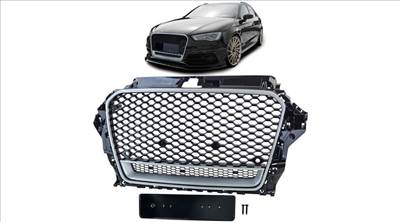 AUDI A3 8V 2012-2016 ezüst - lakkozott fekete RS stílusú Quattro optikás hűtőrács