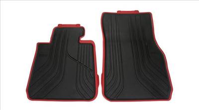 Gyári BMW F30 F31 F34 F80 Allweather tépőzáras fekete-piros "sport" első gumiszőnyeg szett 51472219800