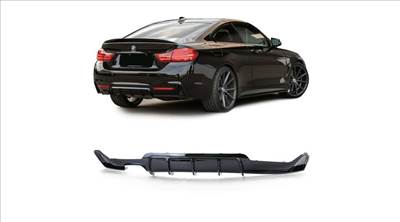 BMW F32 F33 F36 M-packet lökhárítóba M4 stílusú utángyártott lakkozott fekete műanyag diffúzor bal oldali 2csöves