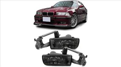 BMW E36 kristály fekete füst burás H1 ködlámpa pár kerettel
