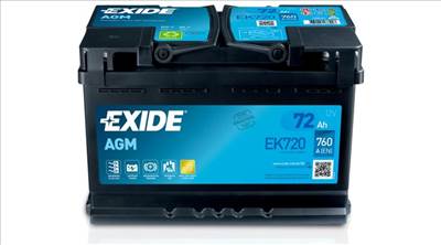 Exide AGM Start-Stop EK720 12V Akkumulátor 72Ah 760A Indítóáram Jobb+