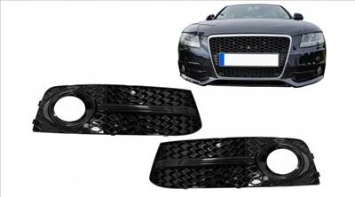 AUDI A4 B8 8K 2007-2011 lakkozott fekete méhsejtes-rácsos ködlámpa keret - betét RS4 stílusban