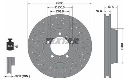 féktárcsa TEXTAR 92149907 for PORSCHE