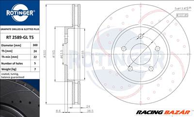 Ford Mondeo 3 első féktárcsa, 300mm, mart, Rotinger