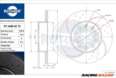 Skoda Octavia 2, Superb 2 hátsó féktárcsa 260mm - Rotinger