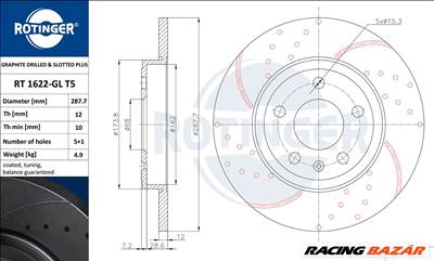 Audi A4-B7, Seat Exeo hátsó féktárcsa 245mm - Rotinger