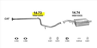 Polmo 14.73 - MITSUBISHI Lancer kipufogó cső