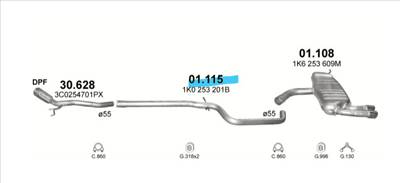Polmo 01.115 - Audi / Seat / VW Középső kipufogó cső