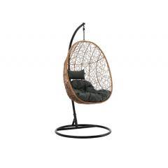 TERMÉSZETES FÜGGŐSZÉK, SÖTÉTSZÜRKE PÁRNA, FEKETE VÁZ 115 X 90 X 67 CM