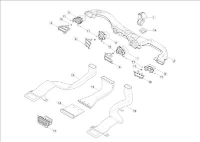 Tesla Model S 2012-2016 Belső levegőcsatornák és szellőzők