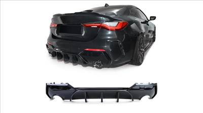 BMW G22 G23 2020- M-packet hátsó lökhárítóba M4 stílusú lakkozott fekete műanyag diffúzor kétoldali 1-1csöves kivágással