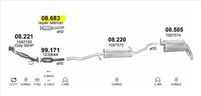 Ford Galaxy 1.9 TDi94-00 , Seat Alh Kipufogó Javító Dob - P08.683