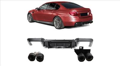 BMW F10 F11 M-packet lökhárítóba M5 Competition stílusú matt fekete műanyag diffúzor kétoldali 2-2csöves carbon kipufogó véggel