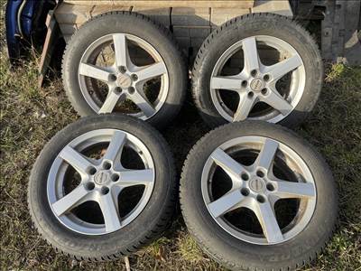 Opel 5x110 lyukosztású 16" R16 Enzo alufelni, 205/55 használt Dunlop téli gumi