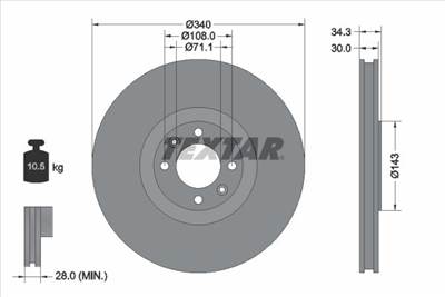 féktárcsa TEXTAR 92256903 for DS, CITROËN, PEUGEOT