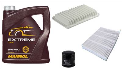 Suzuki Splash olajcsere szett 1.0-1.2 levegőszűrő, olajszűrő, pollenszűrő, Mannol Extreme 5w40 4L (1