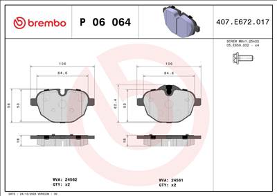 Fékbetét készlet BREMBO P 06 064 for BMW
