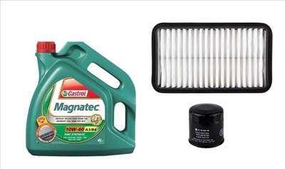 Suzuki Alto olajcsere szett 1.1 2002-2006 levegőszűrő, olajszűrő, Castrol Magnatec 10w40 olaj (13780