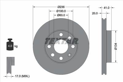 féktárcsa TEXTAR 92029603 for DAEWOO, OPEL, CHEVROLET, BEDFORD, …