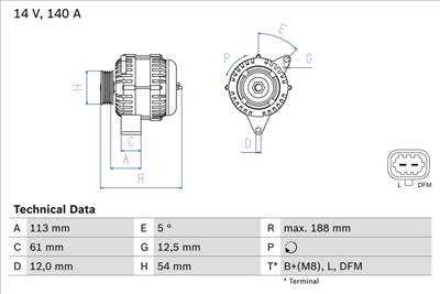 generátor BOSCH 0 986 080 380 for OPEL, SAAB, VAUXHALL, STEYR