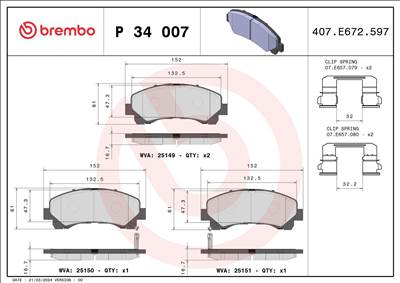 Fékbetét készlet BREMBO P 34 007 for ISUZU, CHEVROLET, MAXUS