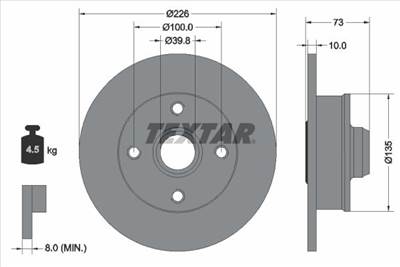 féktárcsa TEXTAR 92154203 for SEAT, SKODA, VW, AUDI