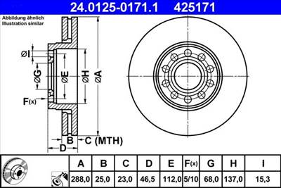 féktárcsa ATE 24.0125-0171.1 for SKODA, VAG