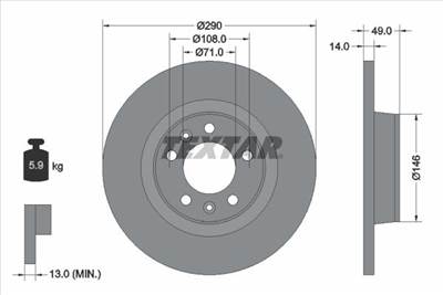 féktárcsa TEXTAR 92157100 for CITROËN, PEUGEOT, FIAT, TOYOTA