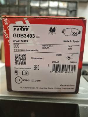 Honda Jazz III (GE), Honda Insight II, Honda CR-Z TRW GDB3493 fékbetét  06455tf000g00