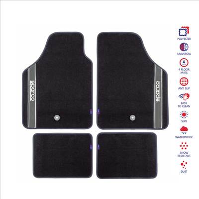 Sparco 03763 autós szőnyeg szett - fekete, 4 db-os, poliészter, szürke logóval