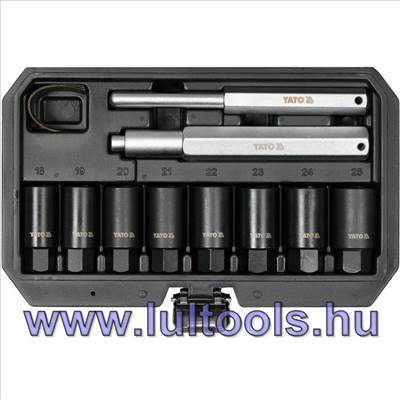 Gépi dugókulcs készlet 10 részes 18-25 mm biztonsági kerékcsavarokhoz Yato