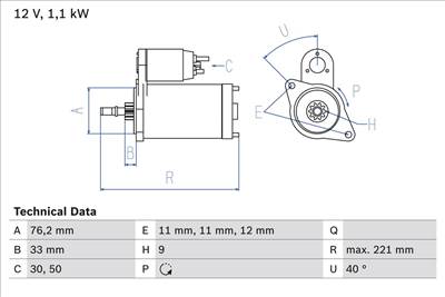 önindító BOSCH 0 986 016 290 for VW, AUDI, SEAT