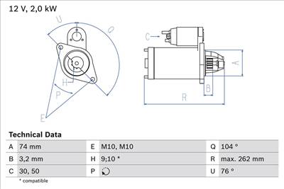 önindító BOSCH 0 986 017 500 for TOYOTA