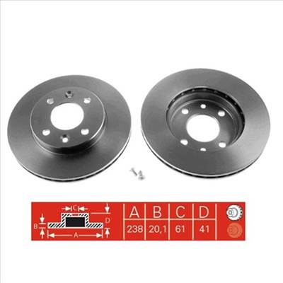 Renault Kangoo II új utángyártott féktárcsa pár első tengely 238x20mm 1997-2008-ig